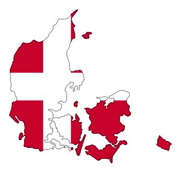 Kort over Danmark med dansk flag