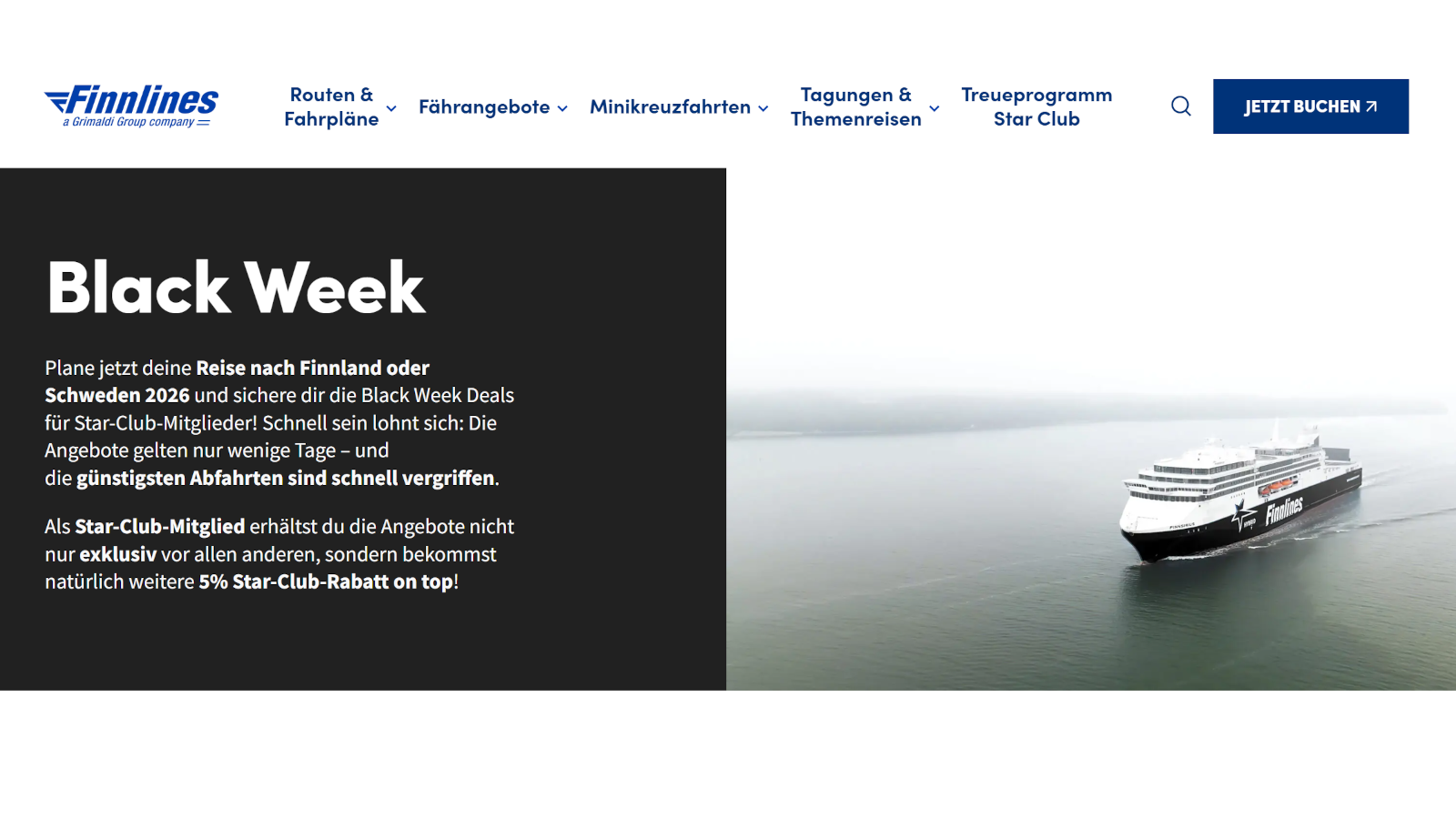 Finnlines Black Week med 55% rabat til Star Club-medlemmer og 50% rabat til alle andre.