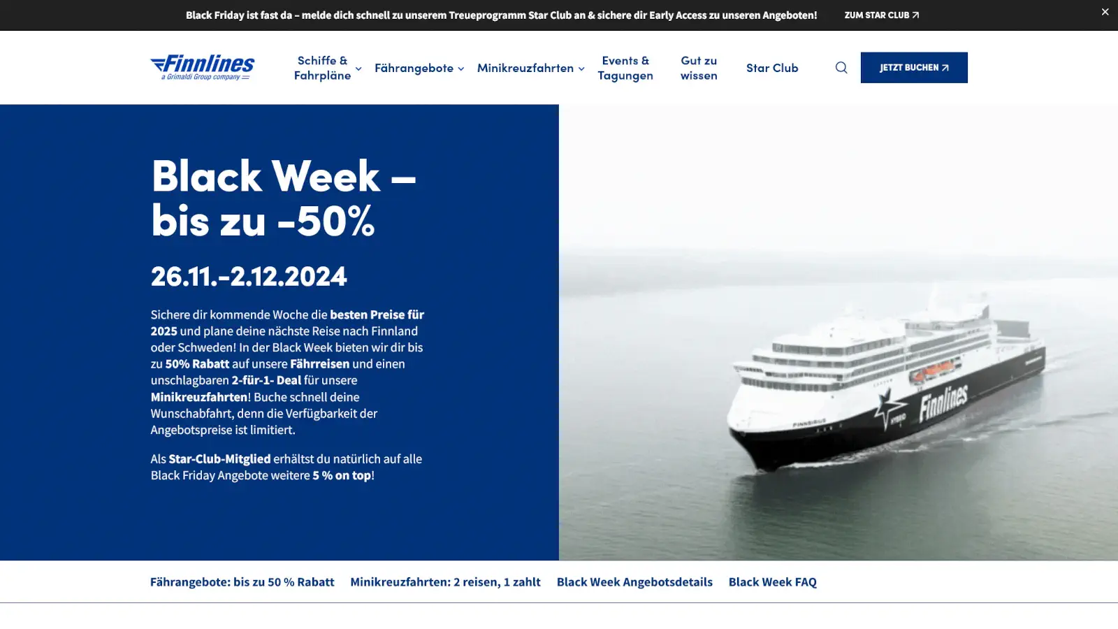 Finnlines Black Week med 55% rabat for Star Club-medlemmer.