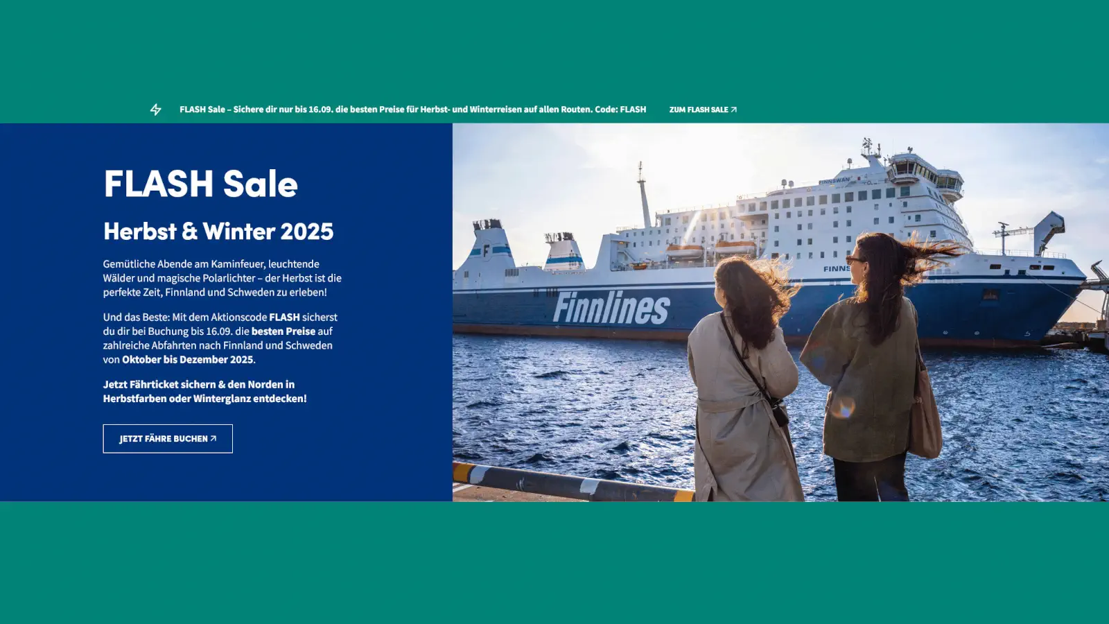 Finnlines Flash Sale im September 2025 mit Rabatt auf Fährtickets nach Finnland und Schweden.