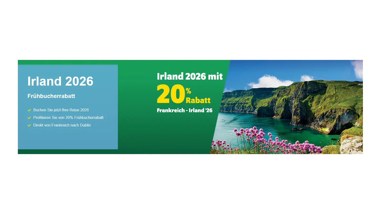 Irish Ferries tilbyder tidlig booking 2026 med 20% rabat.