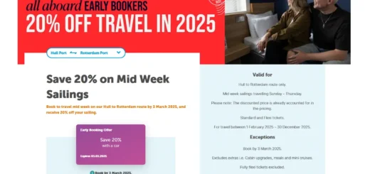 P&O Ferries tilbyder tidlig booking med op til 20% rabat.